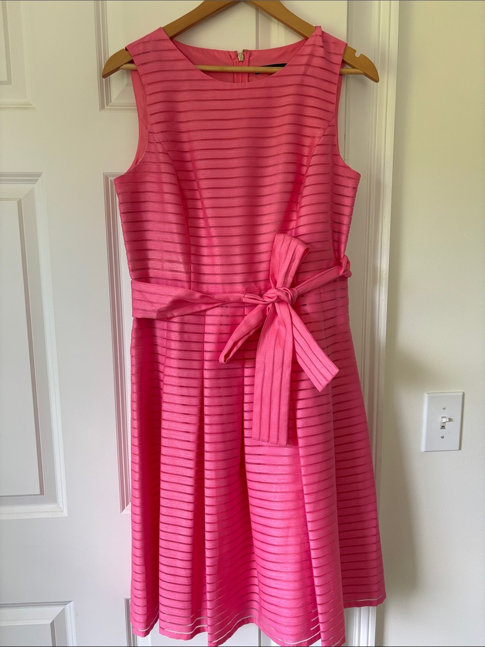 Tommy Hilfiger Pink Striped Fit-and-Flare Dress with Waist Tie